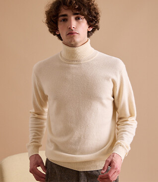 Pull col roulé homme laine Ecru - EMERIC