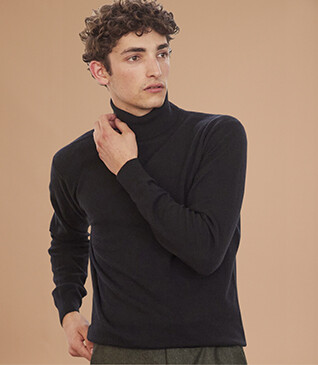 Pull col roulé homme laine Noir - EMERIC
