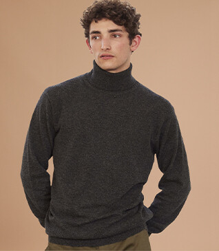 Pull col roulé homme laine Gris Anthracite Chiné - EMERIC