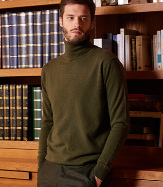 Pull col roulé homme laine Vert - EMERIC