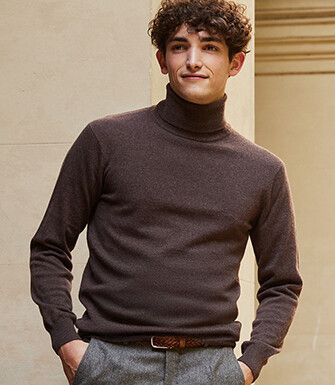 Pull laine homme col roulé Marron Brun - EMERIC