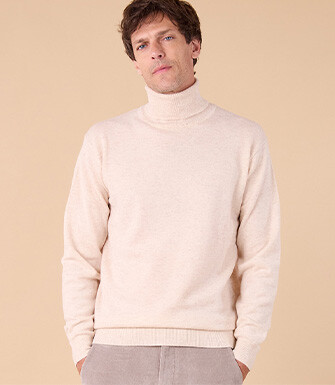 Pull col roulé homme laine - Beige Clair Chiné - EMERIC