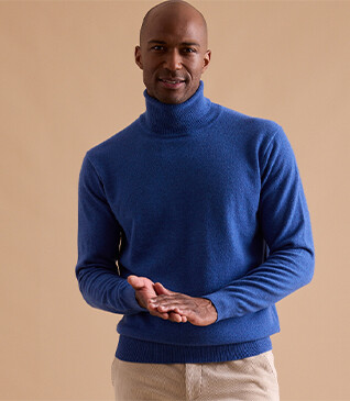 Pull col roulé homme laine Bleu Jean Chiné - EMERIC