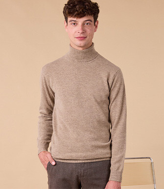 Pull col roulé homme laine -Taupe Chiné Clair - EMERIC