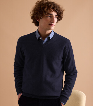 Pull homme laine col V Navy - ELIAN
