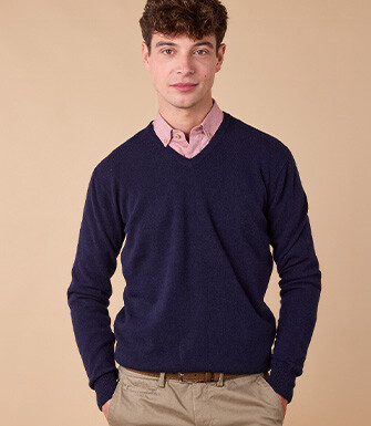 Pull homme laine col V Navy - ELIAN