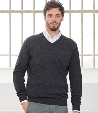 Pull homme laine col V Gris Anthracite Chiné - ELIAN