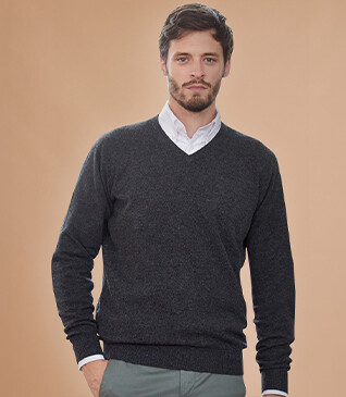 Pull homme laine col V Gris Anthracite Chiné - ELIAN