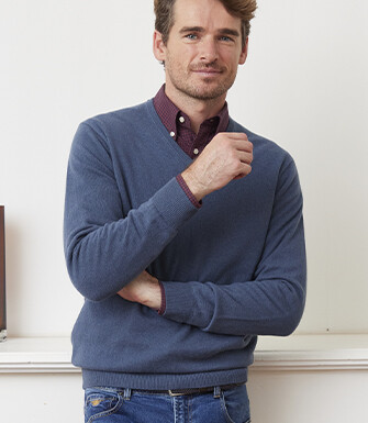 Pull col V homme laine Bleu Pétrole - ELIAN