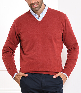 Pull col V homme laine Rouge Chiné - ELIAN