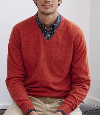 Pull col V homme laine Rouge Ambre - ELIAN