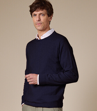 Pull fin homme coton bio/cachemire col rond Navy - VLADIMIR