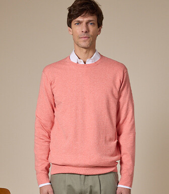 Pull col rond homme fin coton/cachemire Orange Chiné - VLADIMIR