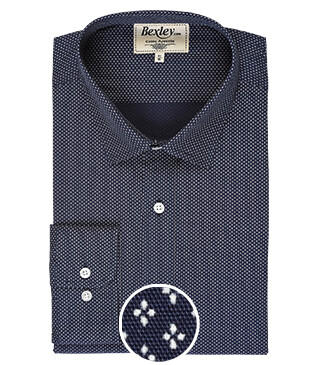 Chemise imprimée navy motifs beiges - Col français - ALPHONSE
