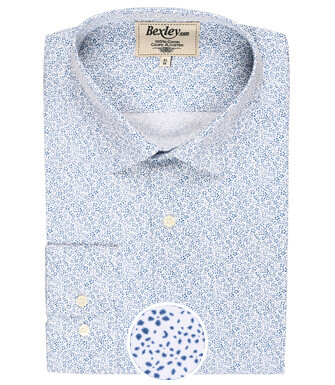 Chemise blanche à motifs bleus - Col français - MARIUS