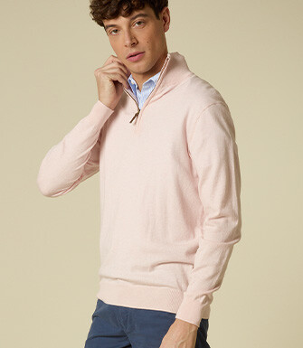 Pull fin homme coton bio/cachemire - Rose Clair Chiné - VLAD