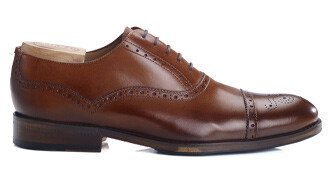 Richelieu homme Cognac patiné semelle cuir avec patin - HILCOTT PATIN