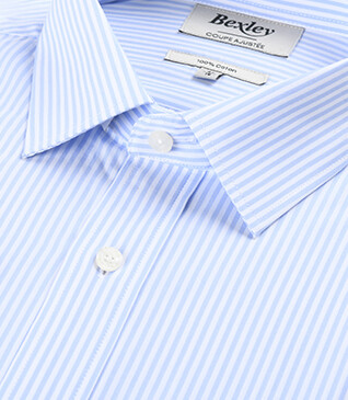 Chemise coton rayée bleu clair et blanc - MAXIMILIEN