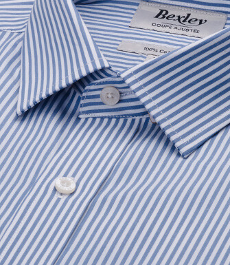 Chemise homme en popeline à rayures bleu gris et blanc - MAXIMILIEN