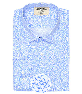 Chemise coton blanche imprimée motifs bleus - Col français - THIBERT