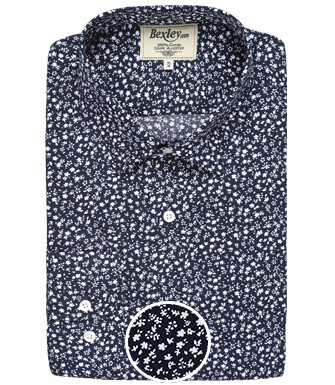 Chemise navy imprimée fleurs blanches - Col français - MATHURIN