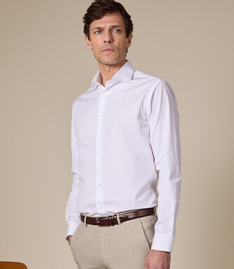 Chemise blanche coton popeline - Col italien - LUDOVICO CLASSIC