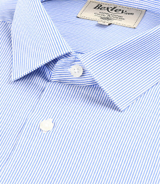 Chemise à fines rayures bleues - Col français - AUBERTIN CLASSIC