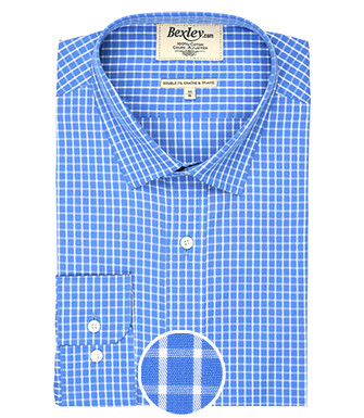 Chemise bleue carreaux blancs - Col français - GRACIEN