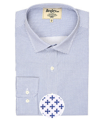 Chemise blanche imprimée motifs bleus - Col français - BERANGER
