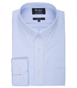 Chemise coton rayures Bleues Claires et blanches - Col américain - MARLON
