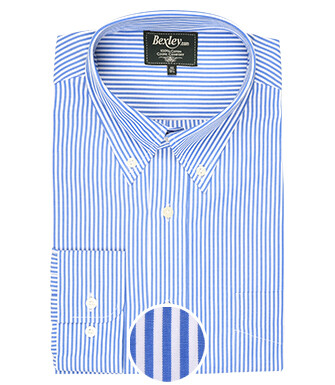 Chemise coton rayures bleues - Col américain - MARLON
