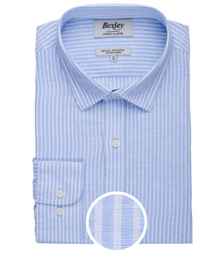 Chemise coton et lin rayures Bleu Ciel et Blanc - EDIBERT