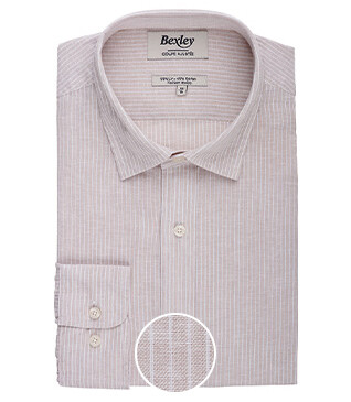 Chemise coton et lin Beige et liseré Blanc - EDIBERT