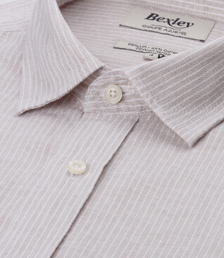 Chemise coton et lin Beige et liseré Blanc - EDIBERT