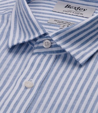 Chemise en coton et lin à rayures bleu vintage et blanc - EDIBERT