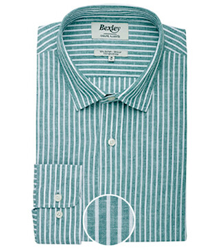 Chemise coton et lin Chambray Vert et liseré Blanc - EDIBERT
