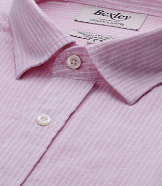 Chemise coton et lin Rose et liseré Blanc - EDIBERT