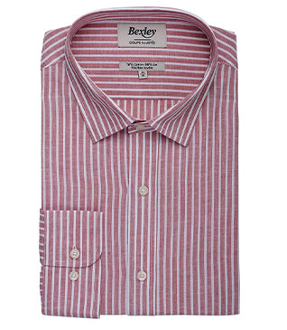 Chemise à rayures coton/lin Vieux Rose et Blanc - EDIBERT