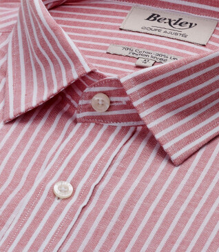 Chemise à rayures coton/lin Vieux Rose et Blanc - EDIBERT