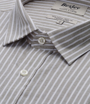 Chemise à rayures coton/lin Chambray Tilleul et Blanc - EDIBERT