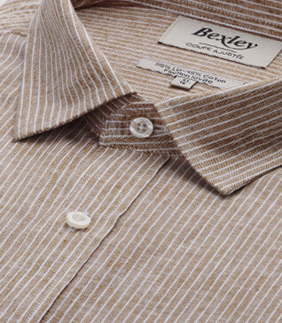 Chemise coton et lin Chambray Camel et Liseré Blanc - EDIBERT