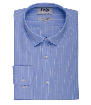 Chemise Homme à rayures coton/lin Bleu et Liseré Blanc - EDIBERT