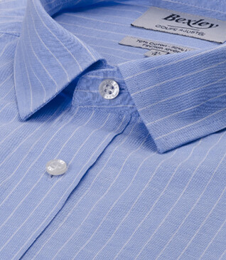 Chemise Homme à rayures coton/lin Bleu et Liseré Blanc - EDIBERT