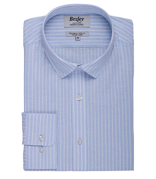 Chemise à rayures coton/lin Bleu Pâle et Blanc - EDIBERT