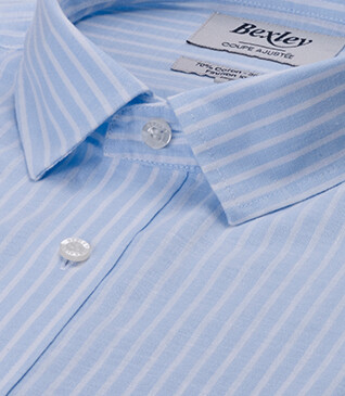 Chemise à rayures coton/lin Bleu Pâle et Blanc - EDIBERT