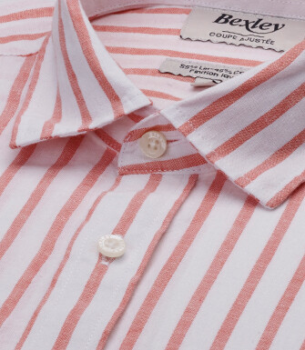 Chemise à rayures - Chambray Blanc et Orange - EDIBERT