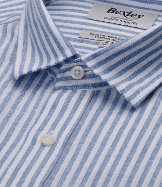 Chemise à rayures - Chambray Blanc et Bleu Gris - EDIBERT