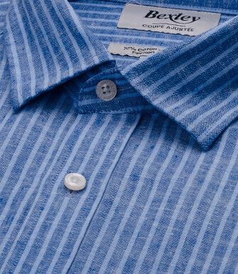 Chemise à rayures - Chambray Bleu Ocean et Bleu - EDIBERT