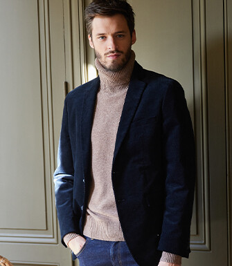 Blazer homme velours côtelé lavé Marine - LÉONTILDE 
