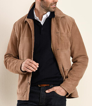 Veste cuir daim homme Camel Foncé - FAUSTIN